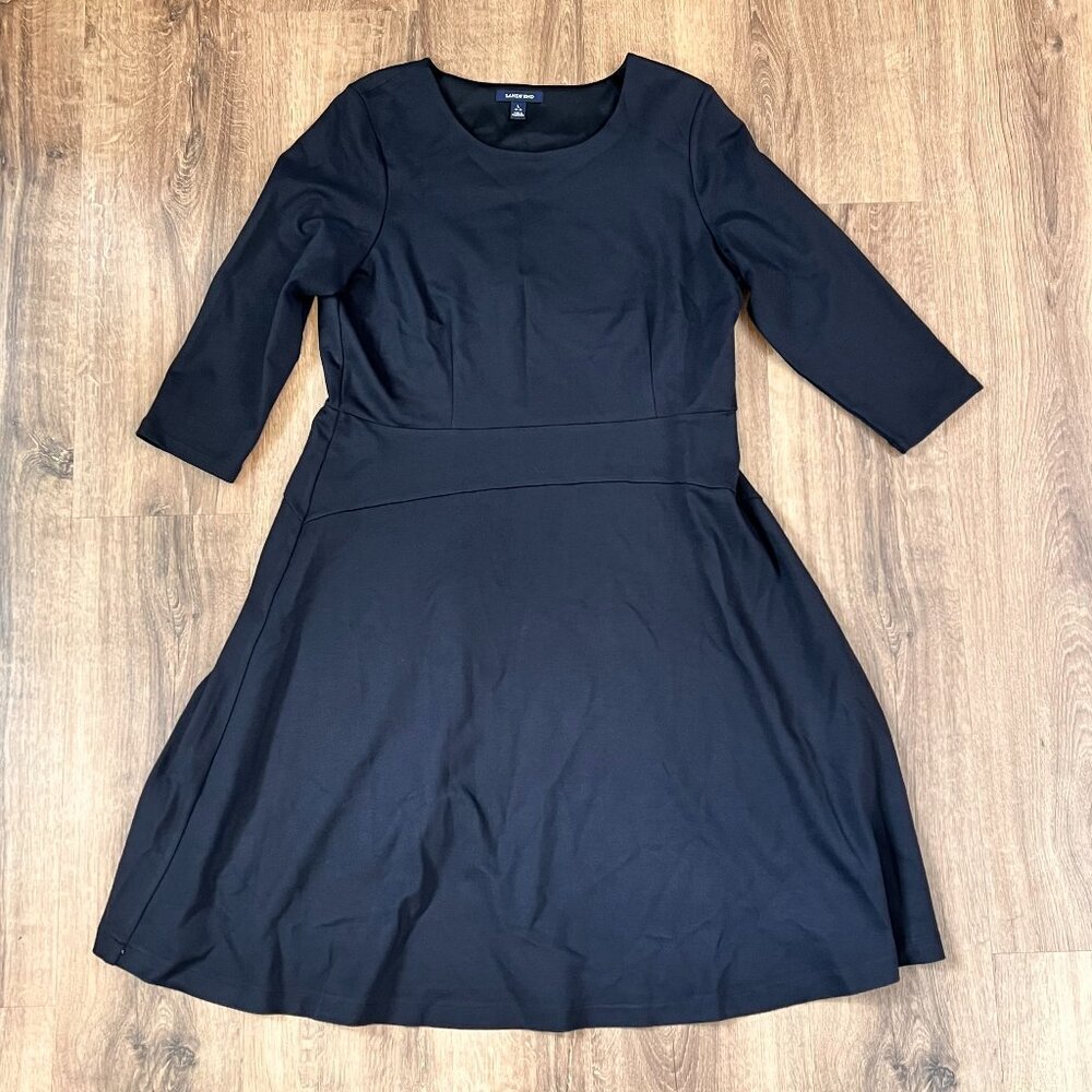 Lands End Black Fit and Flare Ponte 3/4 Sleeve Dress Sz L (14-16)